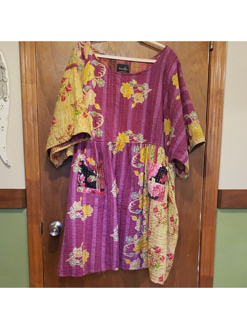 Floral Kantha Babydoll Style Patchwork Dress - Picture 2 of 10